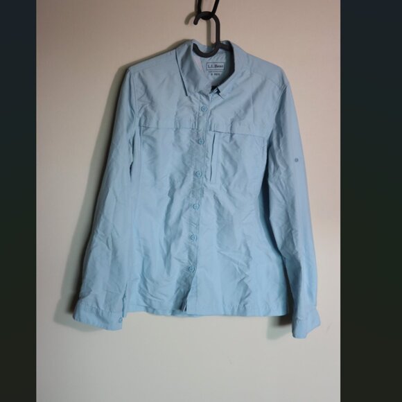 LL Bean Women’s Tropicwear Light Blue Long Sleeve Shirt Small Regular - Picture 2 of 9